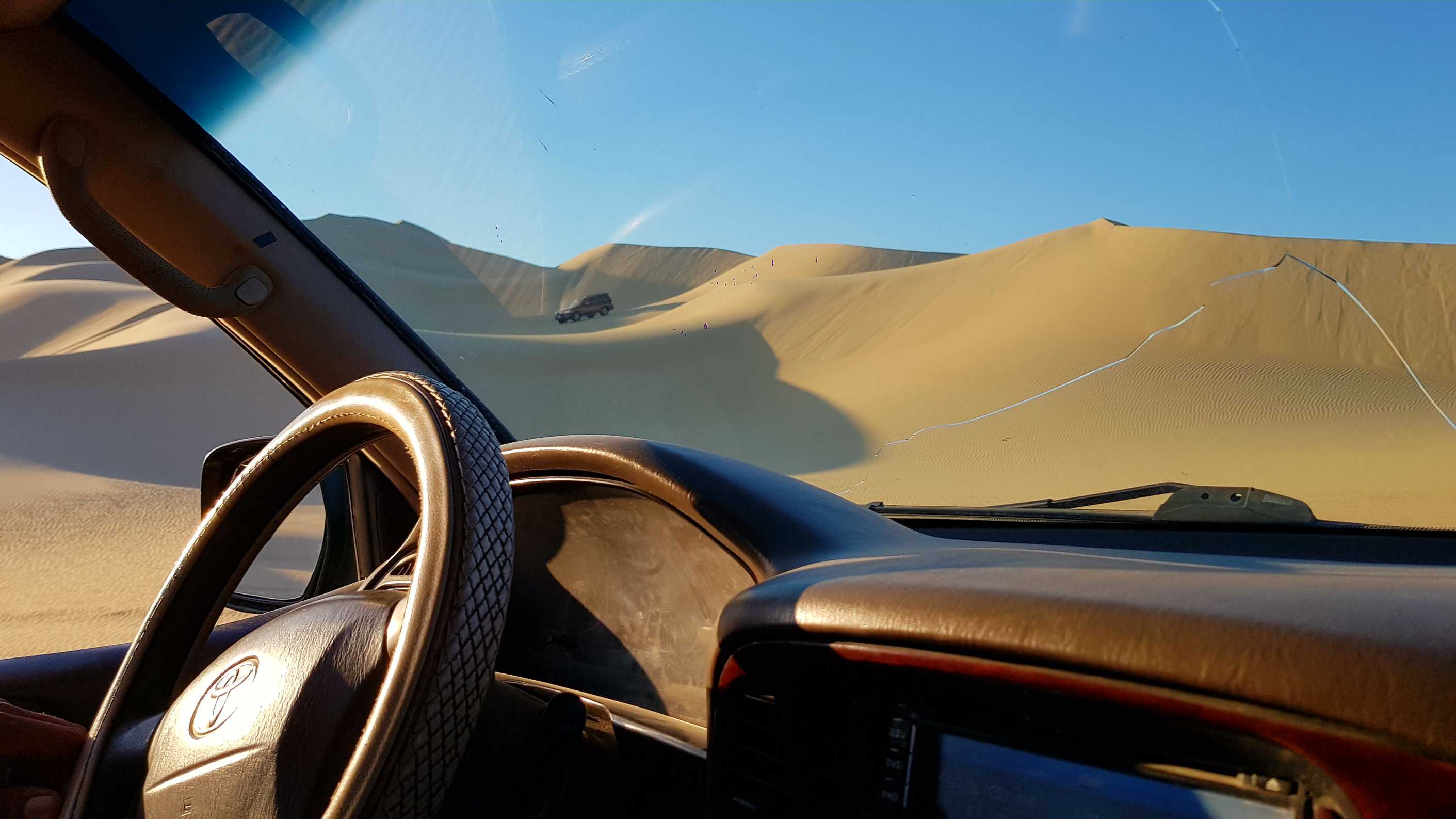 Driving through the sand dunes